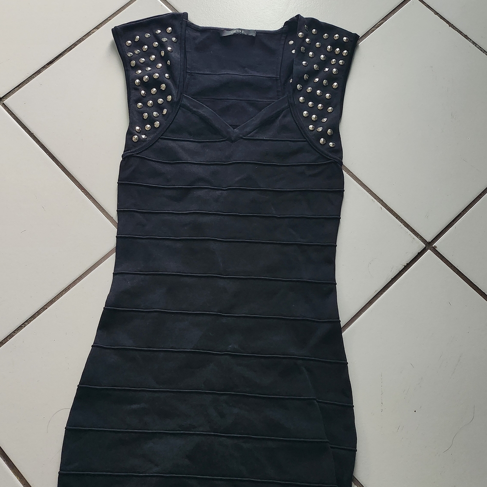Forever 21 Black Studded Shoulder Bodycon Mini Dress